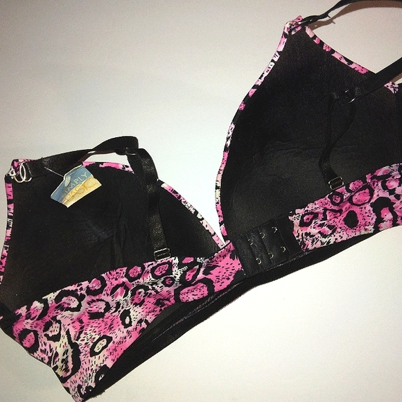 NWT~PLUS SIZE 40D Pretty Pink Cheetah Ocelot Wireless Bra. - Picture 4 of 10